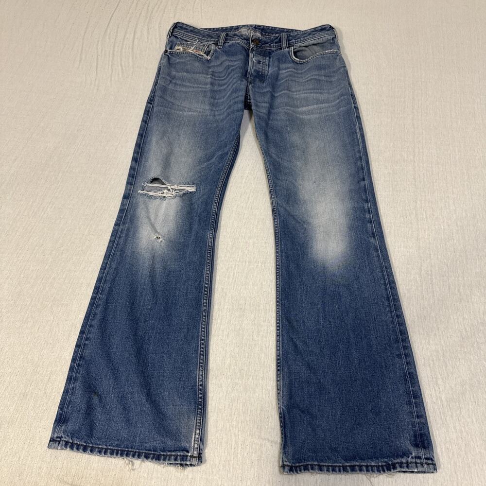 Diesel Bootcut Mens 34x33 Blue Jeans Wash Cowboy Western Distressed Italian